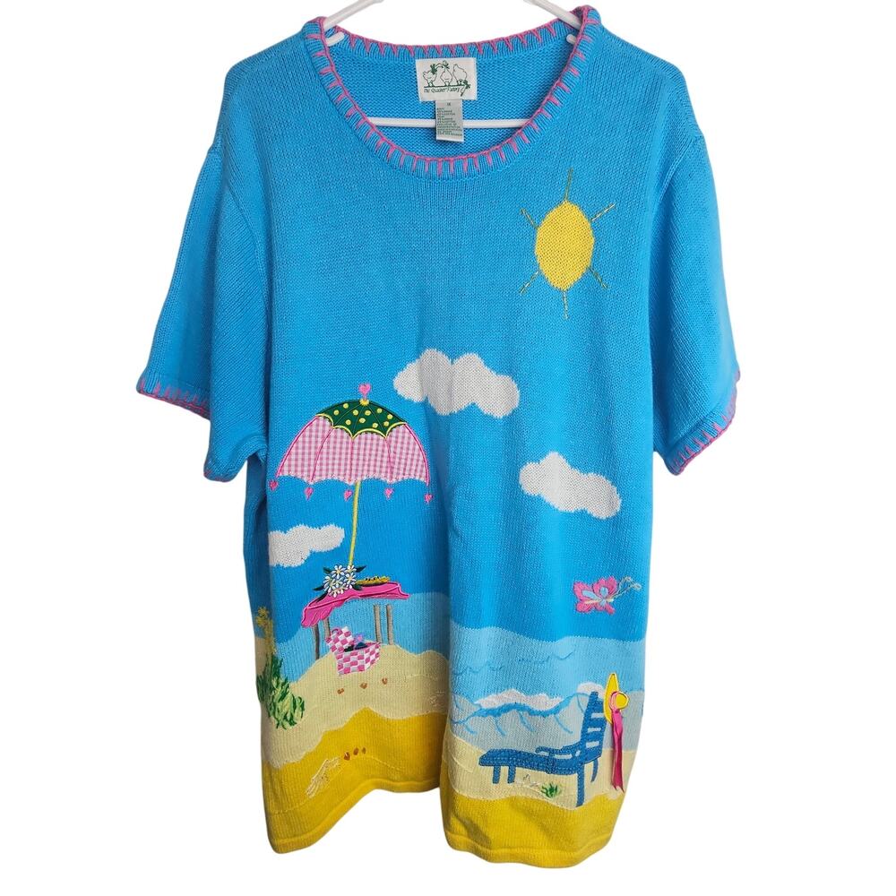 Vintage The Quacker Factory Womens Embroidereed Sweater Size 1X Beach Vacation